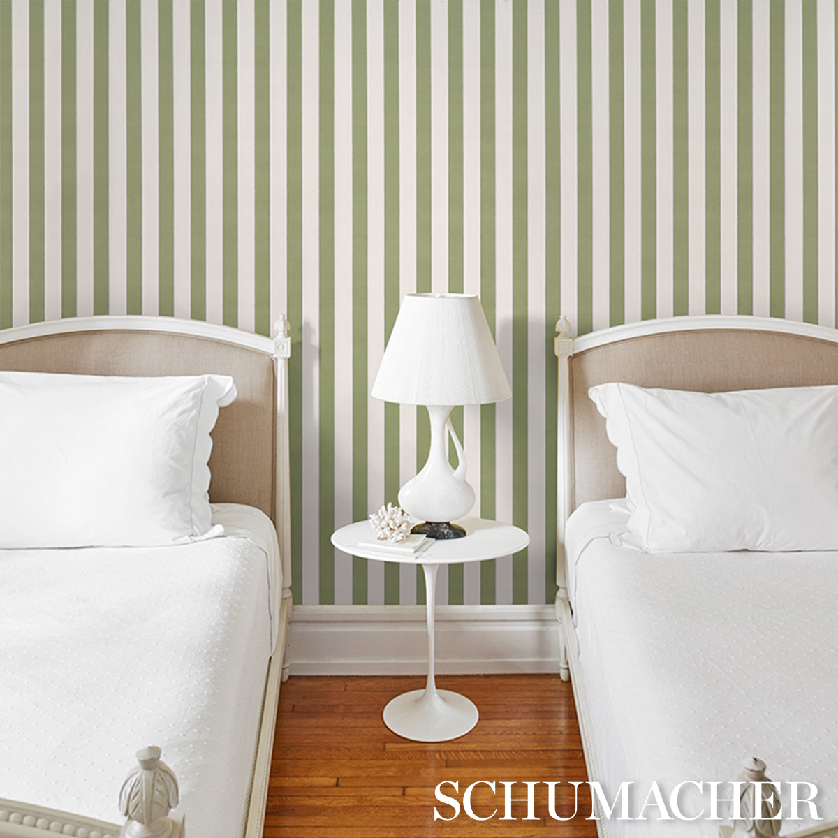Purchase 5018155 | Louise Stripe, Moss - Schumacher Wallpaper