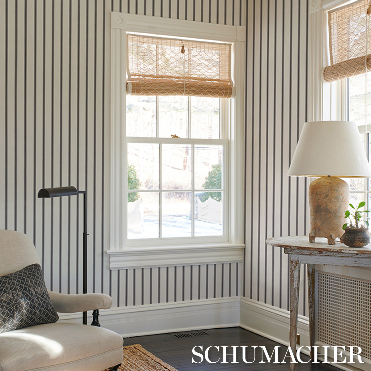Purchase 5018166 | Westerly Stripe, Charcoal - Schumacher Wallpaper