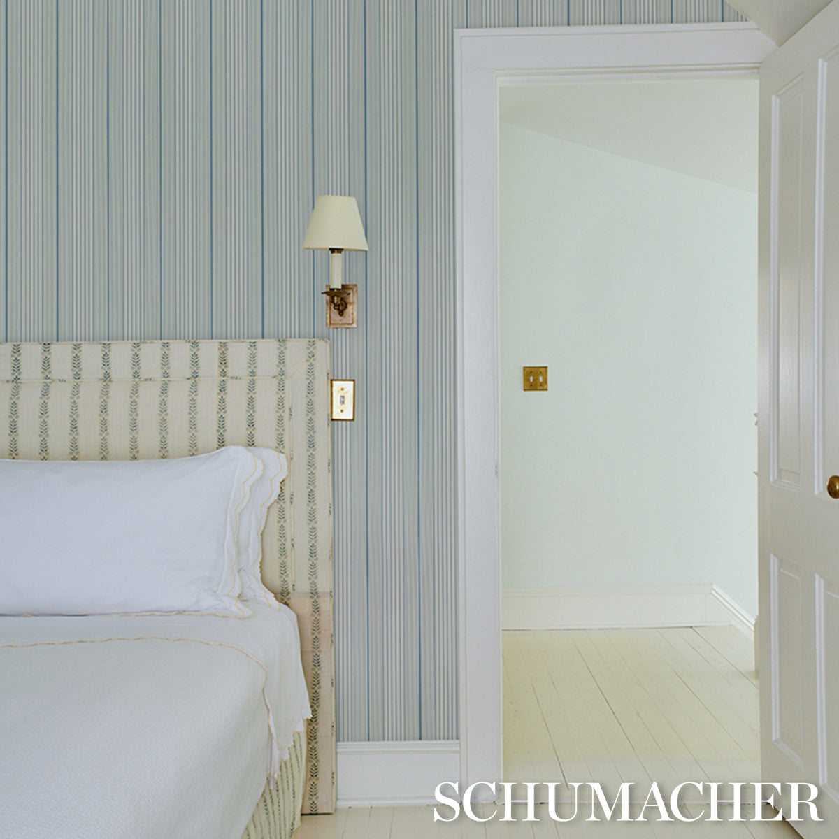 Purchase 5018181 | Audrey Stripe, Blues - Schumacher Wallpaper