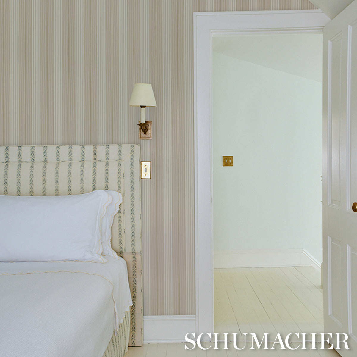 Purchase 5018183 | Audrey Stripe, Sand - Schumacher Wallpaper