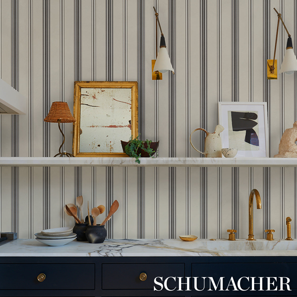 Purchase 5018195 | Coco Stripe, Graphite - Schumacher Wallpaper