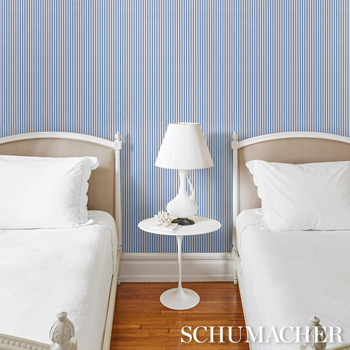 Purchase 5018201 | Mathis Ticking Stripe, Delft - Schumacher Wallpaper