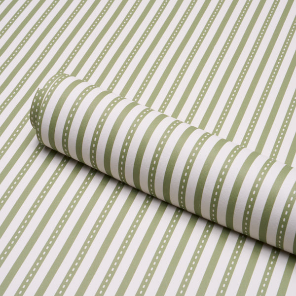 Purchase 5018203 | Mathis Ticking Stripe, Leaf - Schumacher Wallpaper