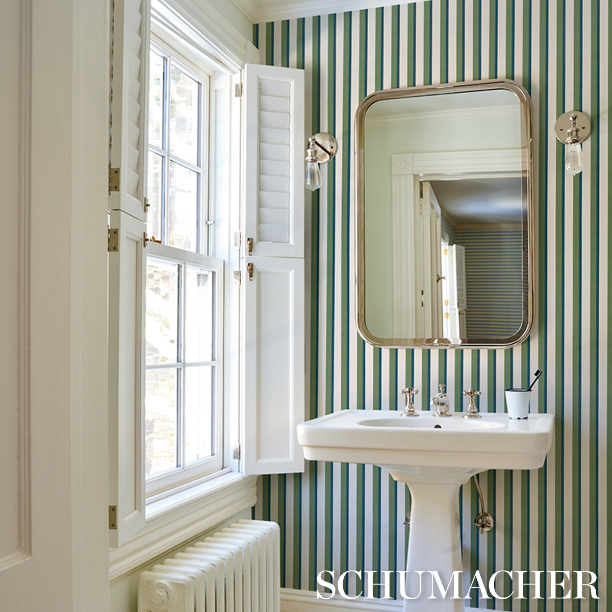 Purchase 5018220 | Rigsby Stripe, Peacock - Schumacher Wallpaper
