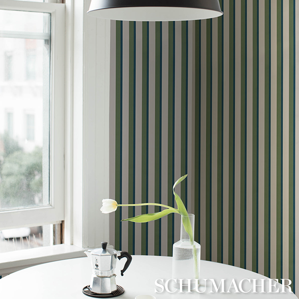 Purchase 5018220 | Rigsby Stripe, Peacock - Schumacher Wallpaper