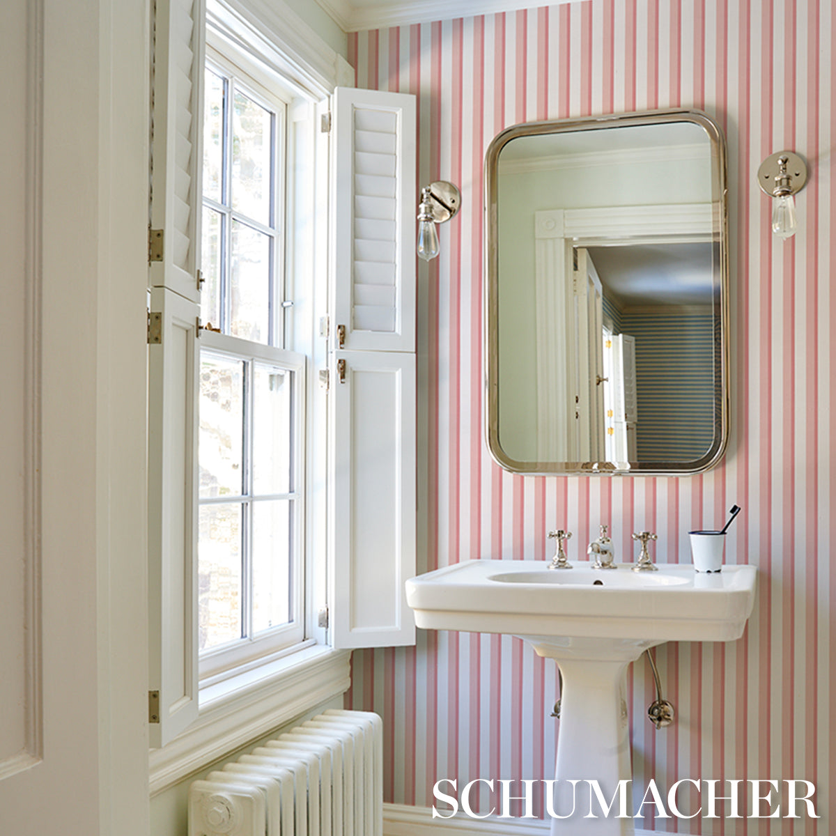 Purchase 5018222 | Rigsby Stripe, Pink - Schumacher Wallpaper