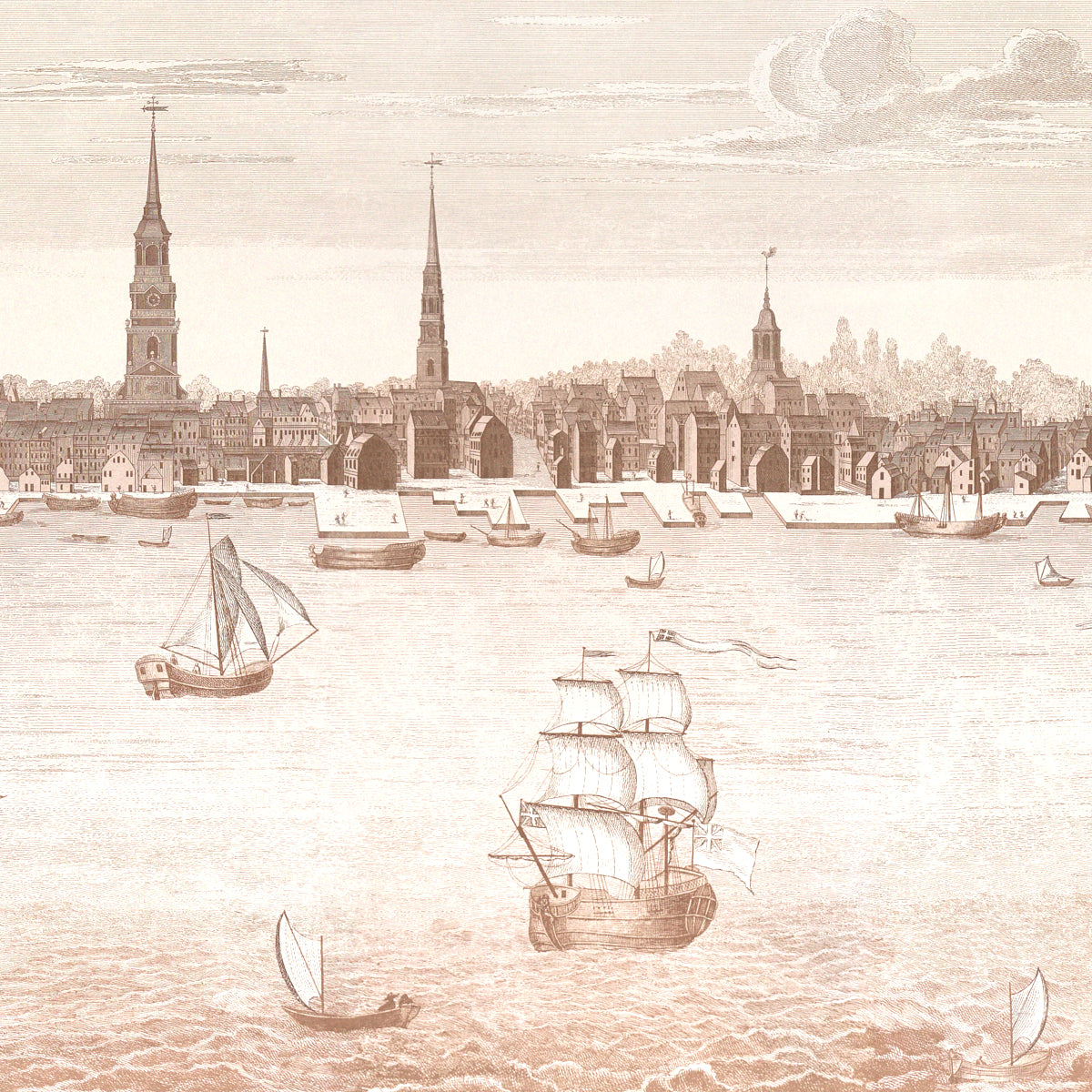 Purchase 5018391 | Philadelphia Harbor 3 Panel Set, Sepia - Schumacher Wallpaper