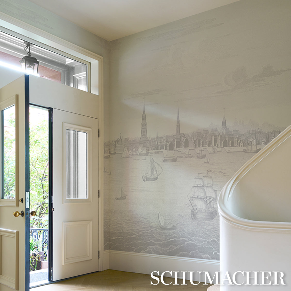 Purchase 5018392 | Philadelphia Harbor 3 Panel Set, Grey - Schumacher Wallpaper