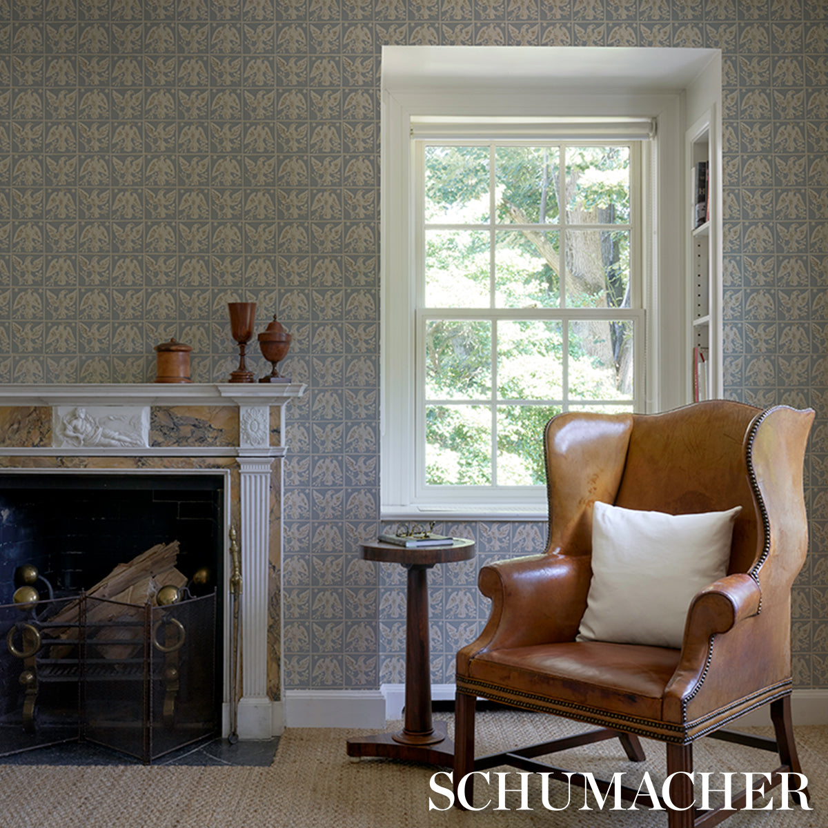 Purchase 5018402 | Barton'S Eagle Hand Print, Blue - Schumacher Wallpaper