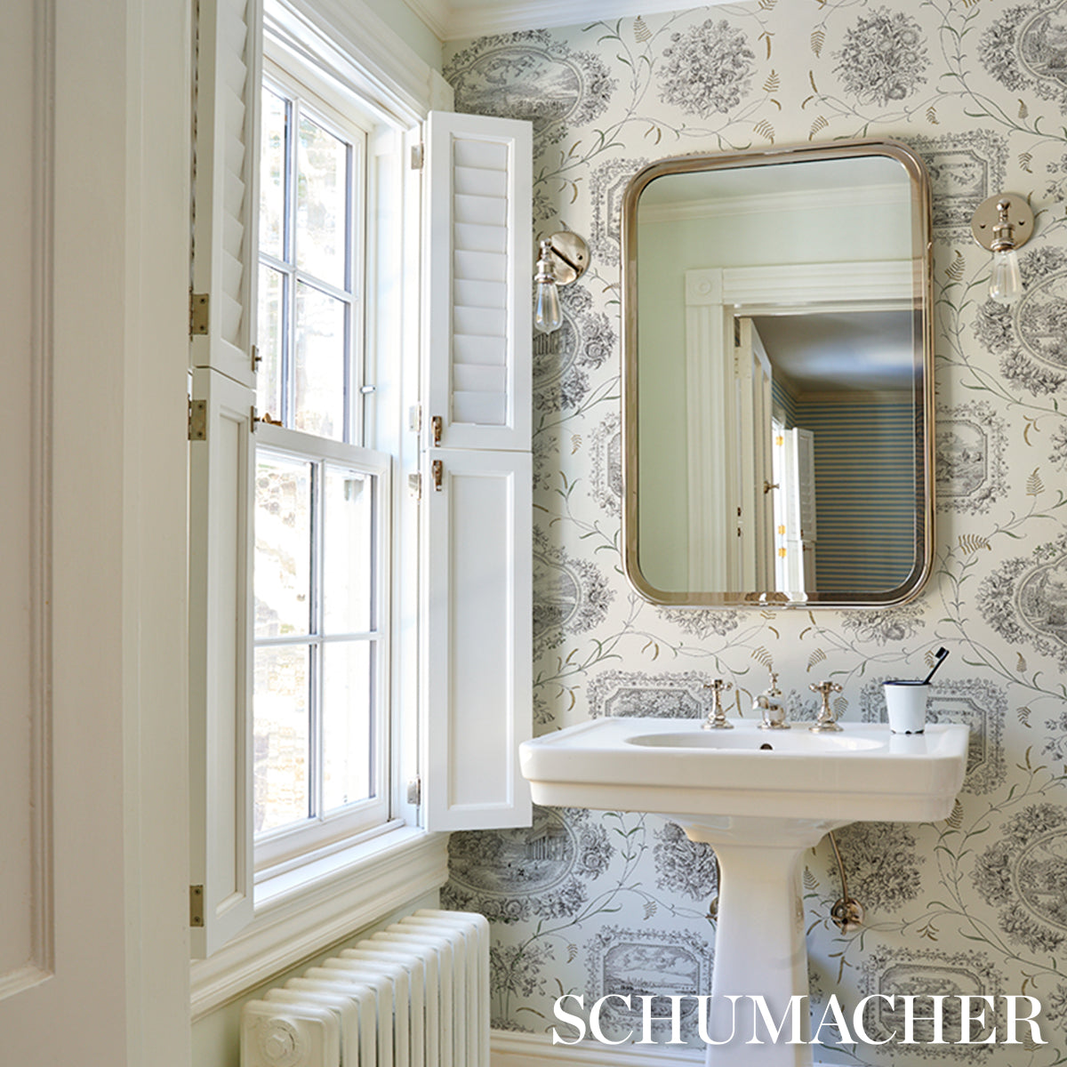 Purchase 5018410 | Century Scenic Toile, Black - Schumacher Wallpaper