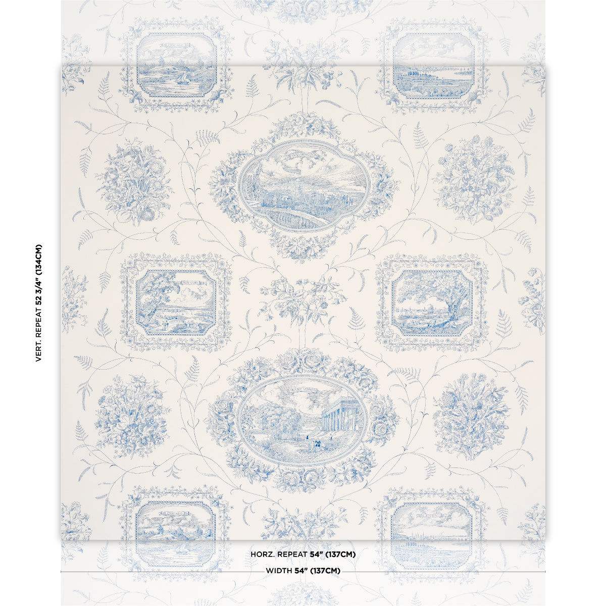 Purchase 5018411 | Century Scenic Toile, Blue - Schumacher Wallpaper