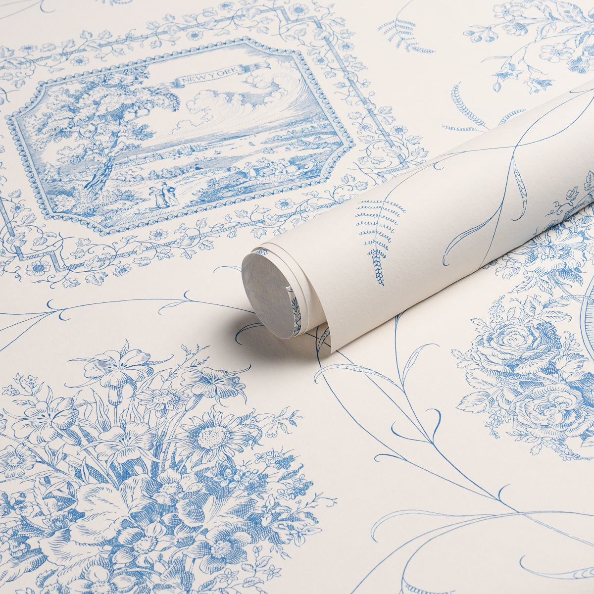 Purchase 5018411 | Century Scenic Toile, Blue - Schumacher Wallpaper