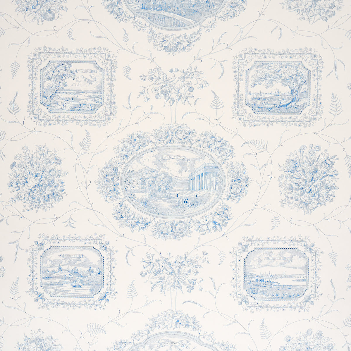 Purchase 5018411 | Century Scenic Toile, Blue - Schumacher Wallpaper