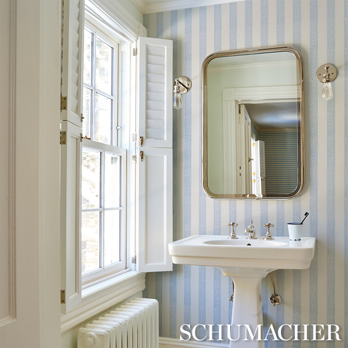 Purchase 5018450 | Mahdavi Stripe, Sky - Schumacher Wallpaper