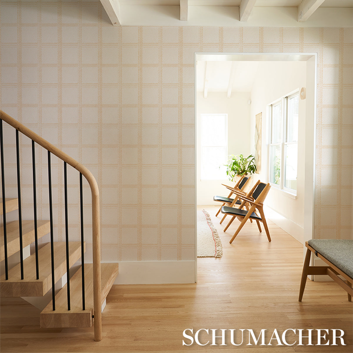 Purchase 5018610 | Vibrato Plaid, Antique Gold - Schumacher Wallpaper