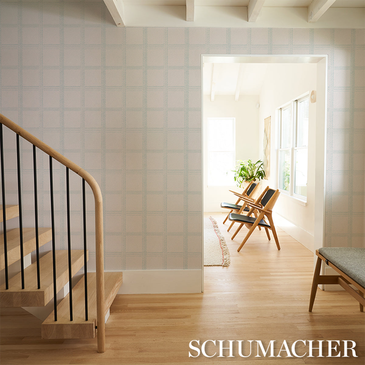 Purchase 5018611 | Vibrato Plaid, Sky - Schumacher Wallpaper