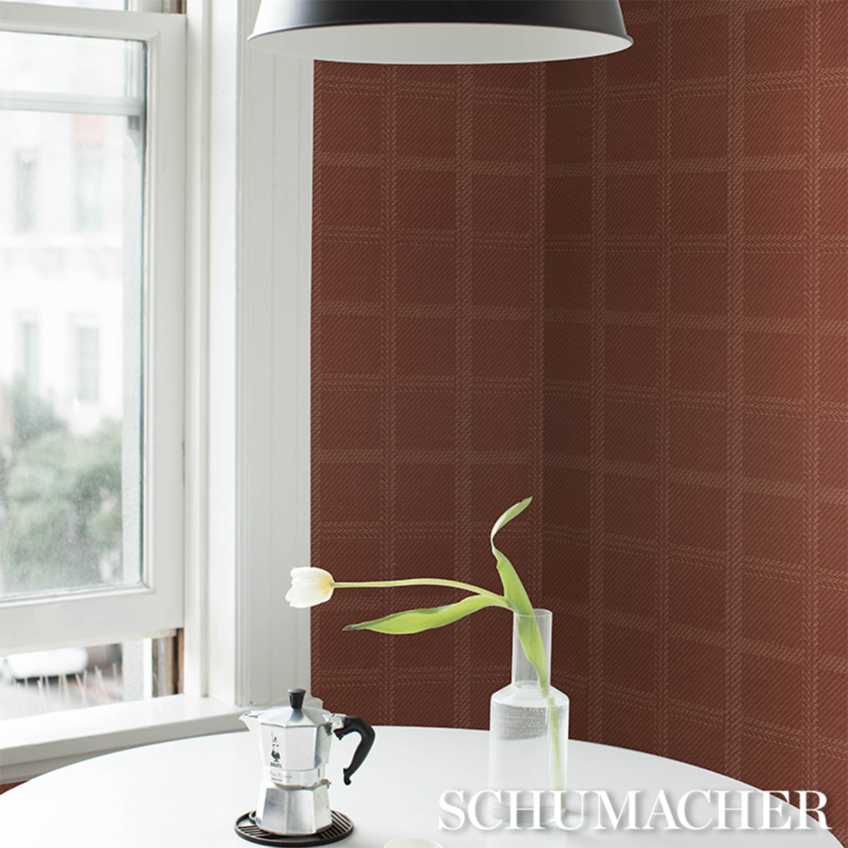 Purchase 5018612 | Vibrato Plaid, Terracotta - Schumacher Wallpaper