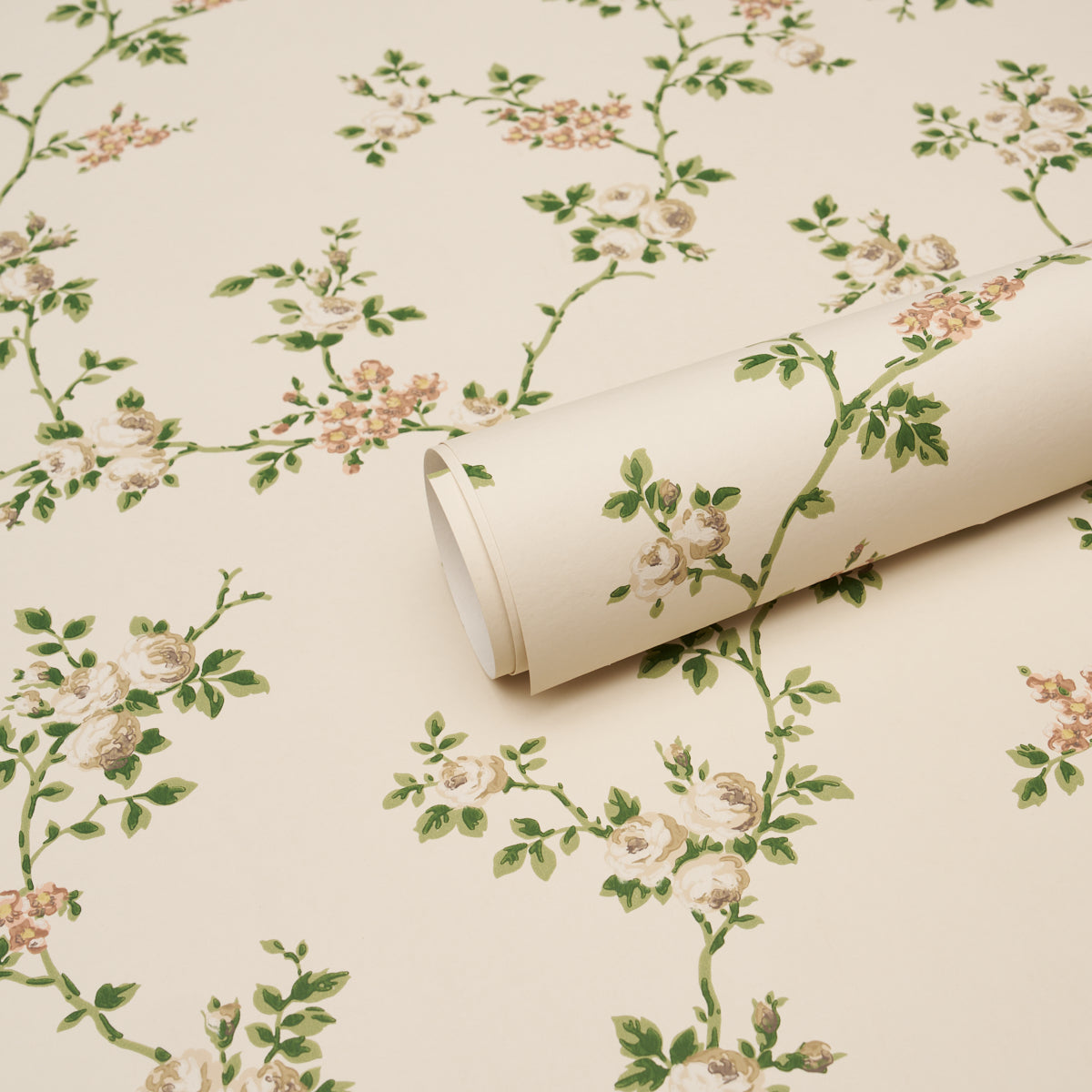 Purchase 5018651 | A Rose Is A Rose Is A Rose, Stone - Schumacher Wallpaper