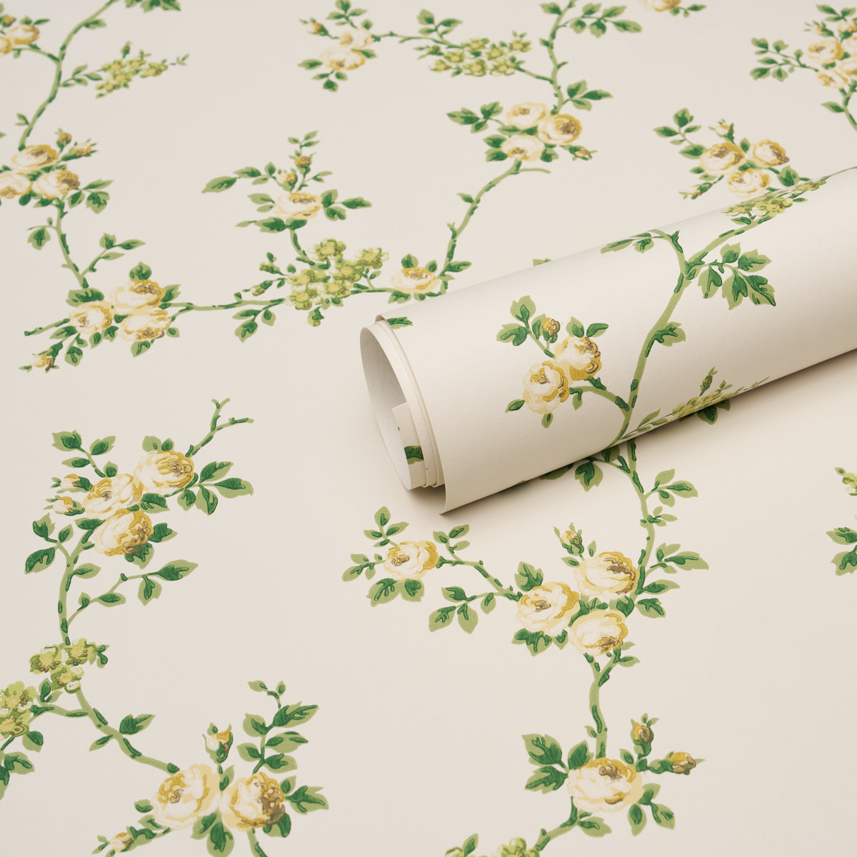 Purchase 5018652 | A Rose Is A Rose Is A Rose, Citron - Schumacher Wallpaper