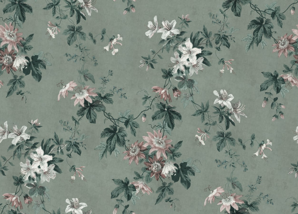 Sandberg Wallpaper pattern name & color Faded Passion, Sage Green from the collection Jordnära. 