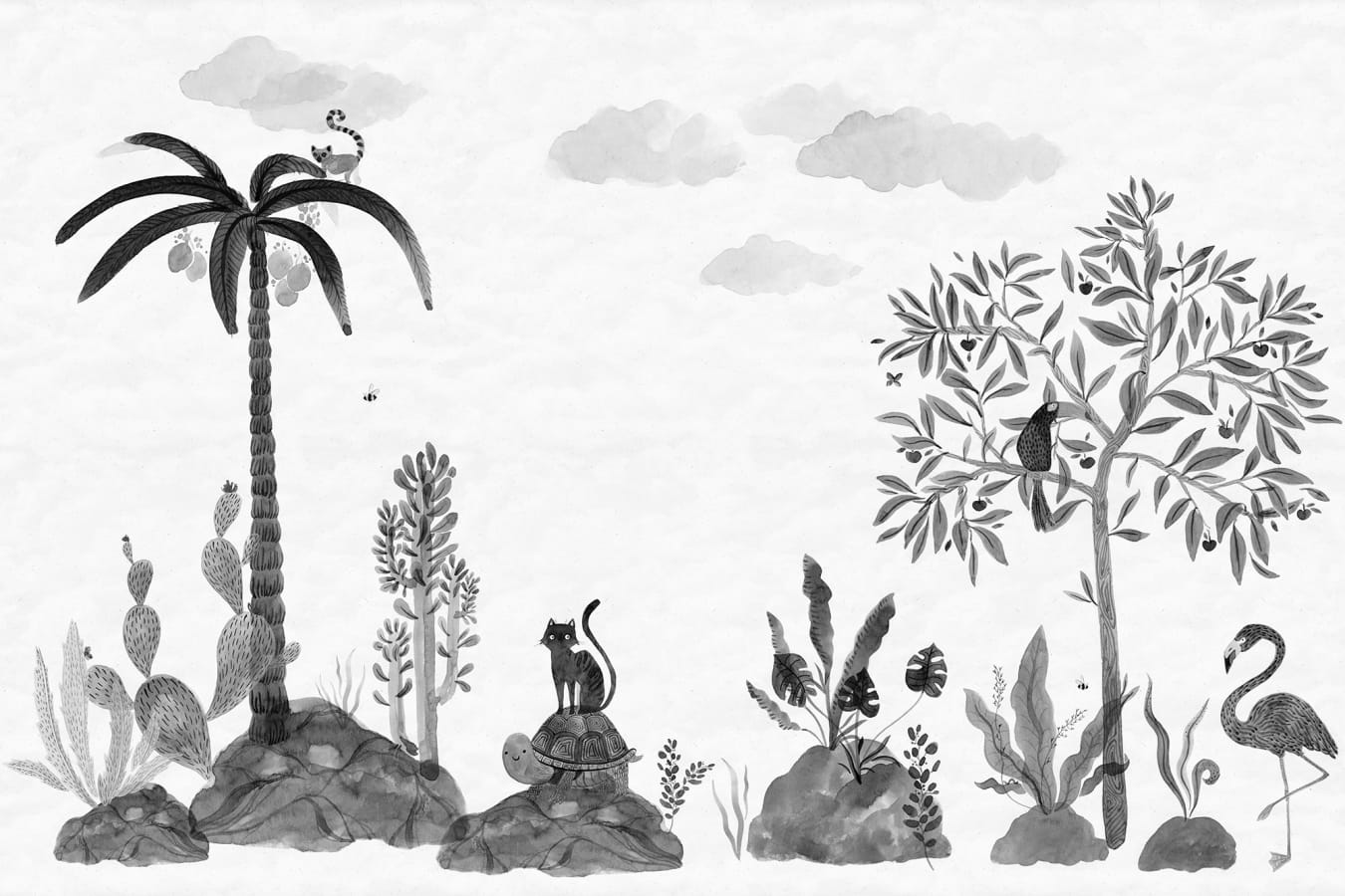 Sandberg Wallpaper pattern name & color Wilton Graphite from the collection Familj II. 