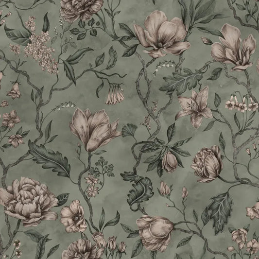 Sandberg Wallpaper Item 663-38 pattern name & color Belinda, Garden Green from the collection Kolonin. 