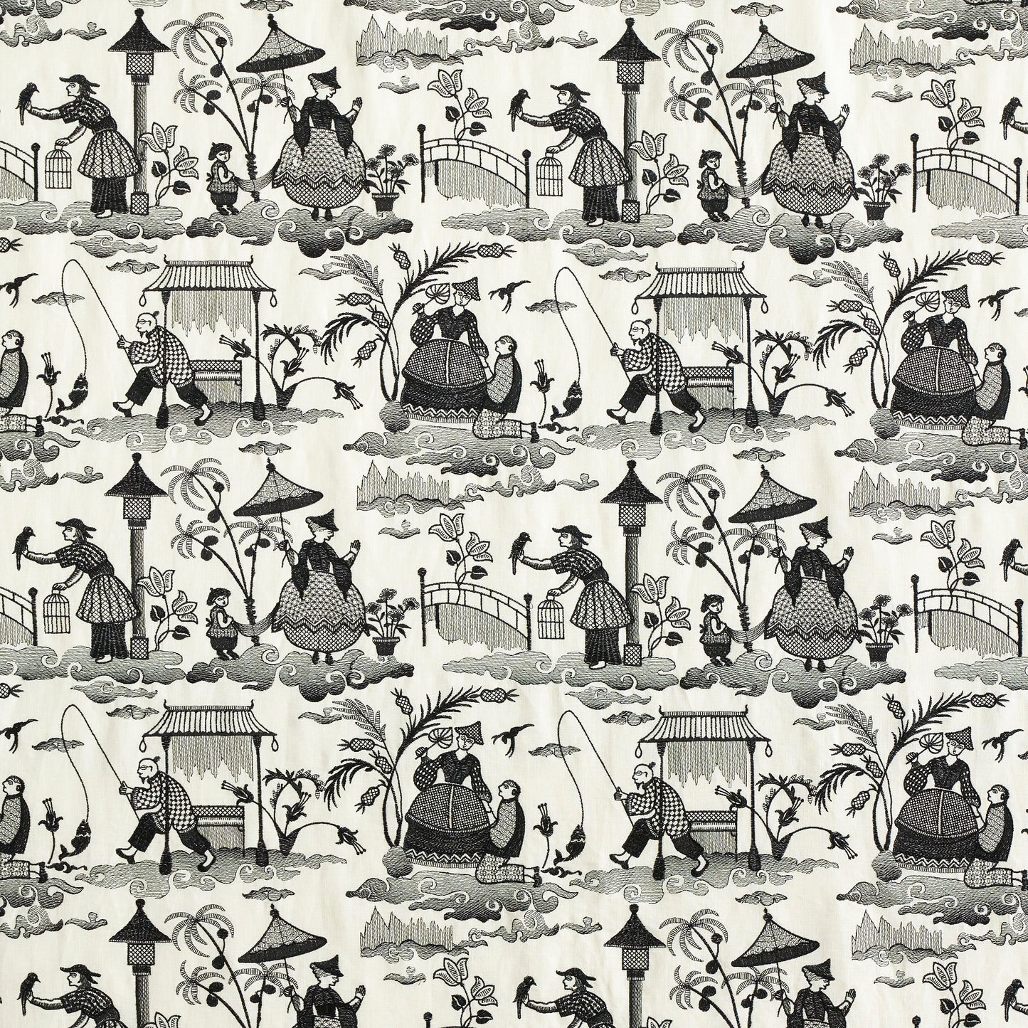 Order 66602 Bassano Embroidered Toile Black by Schumacher Fabric