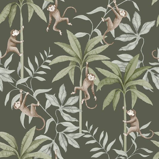Purchase 6935 | Jungle Friends, Pewter Green - Borastapeter Wallpaper