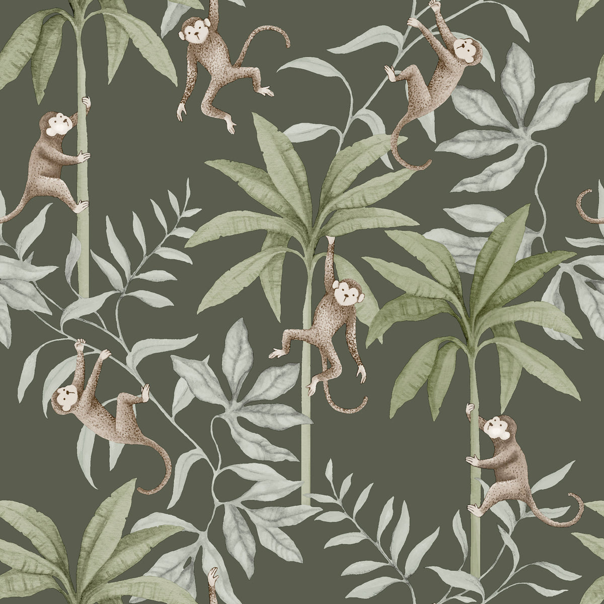 Purchase 6935 | Jungle Friends, Pewter Green - Borastapeter Wallpaper