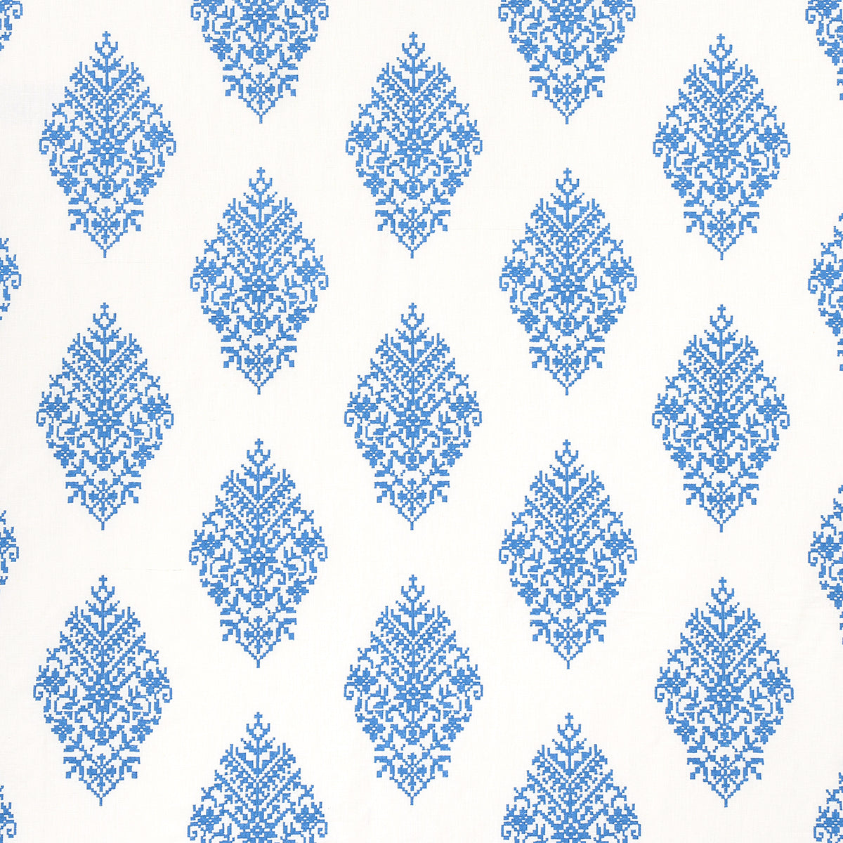 Purchase 70225 Zinda Embroidery, Blue On Ivory by Schumacher Fabric