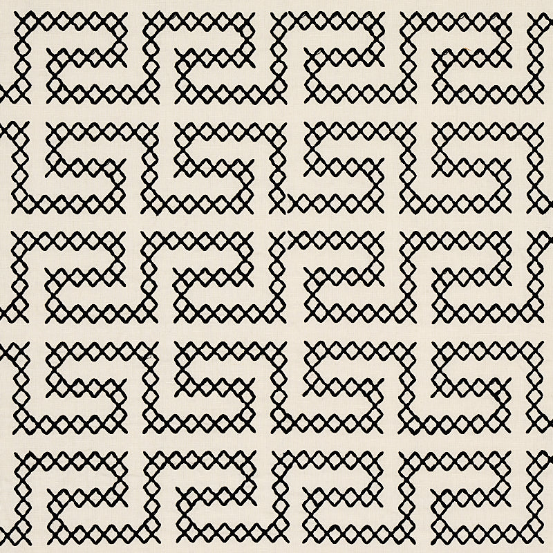 View 70230 A Maze Embroidery Black On Ivory by Schumacher Fabric