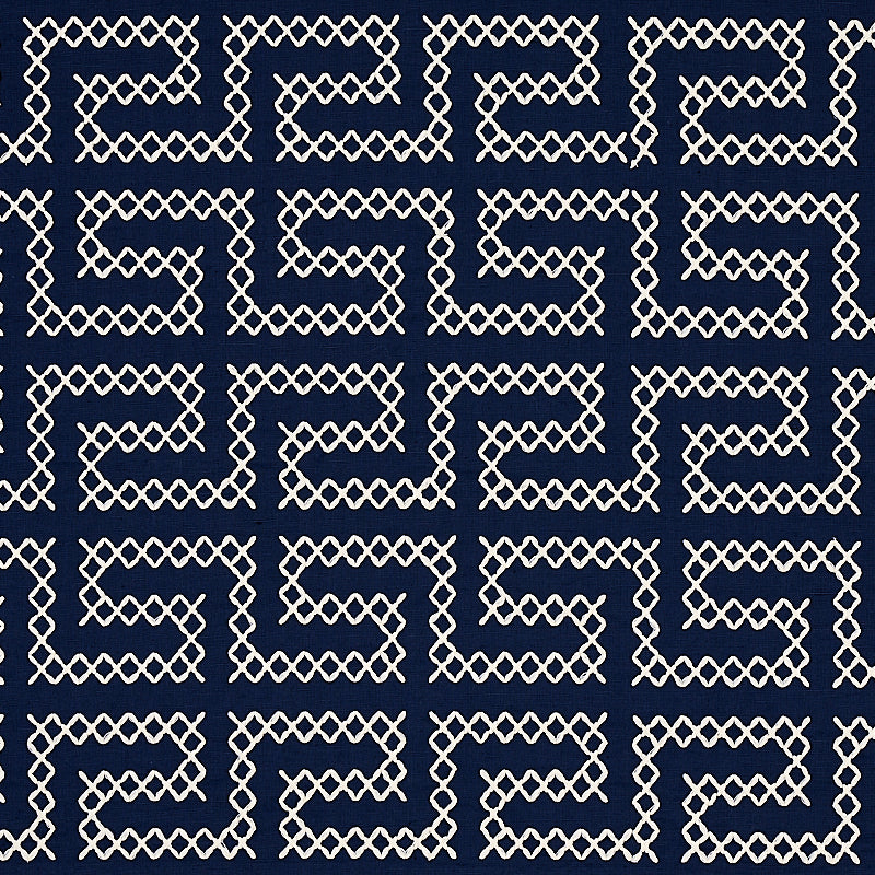 Order 70233 A Maze Embroidery Navy by Schumacher Fabric