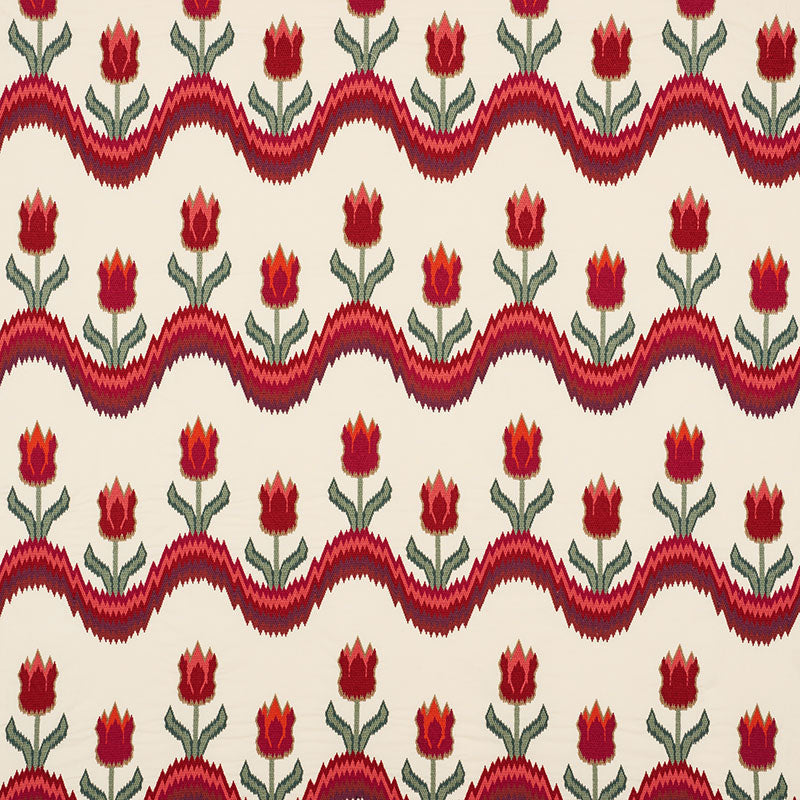 Find 70271 Tulip Flamestitch Embroidery Vermilion by Schumacher Fabric