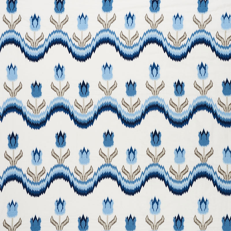 Buy 70272 Tulip Flamestitch Embroidery Blue by Schumacher Fabric