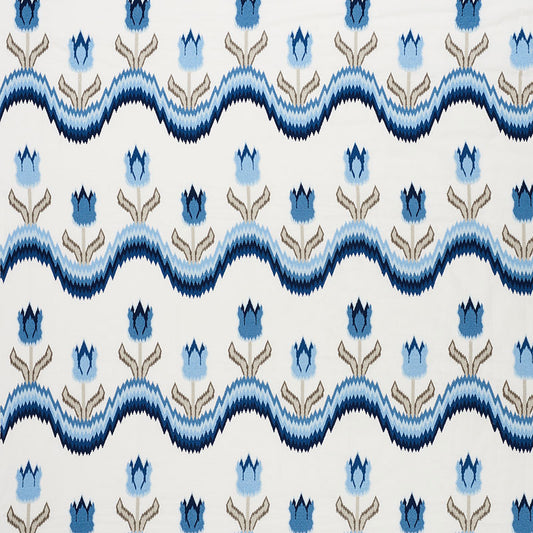 Buy 70272 Tulip Flamestitch Embroidery Blue by Schumacher Fabric