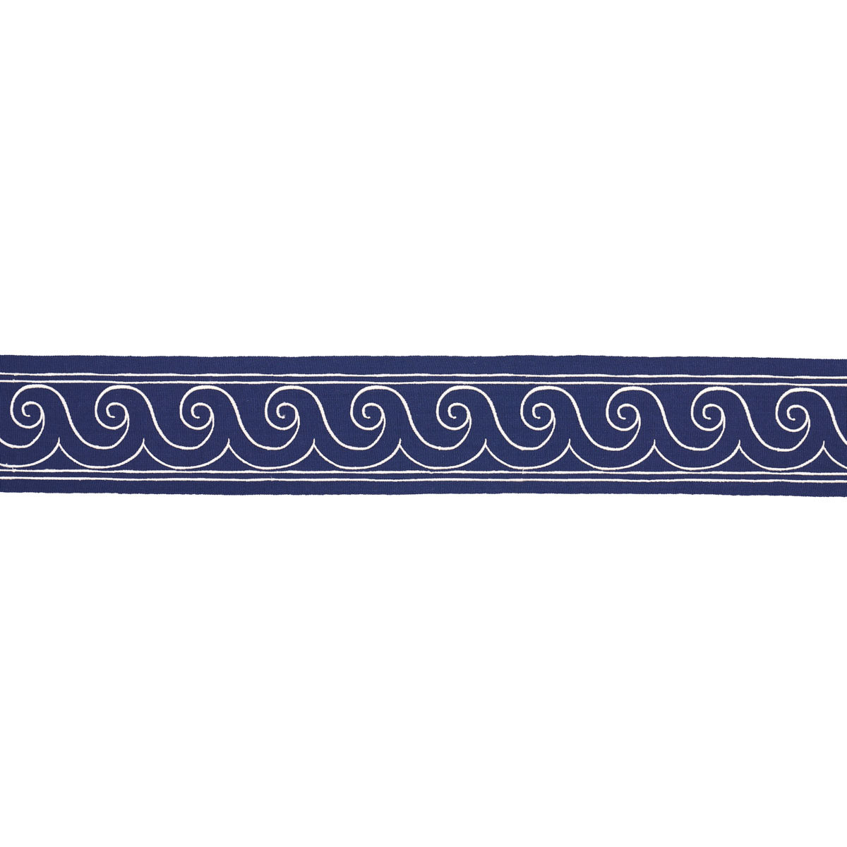 Purchase 70753 | Greek Waves Trim, White On Navy - Schumacher Trim