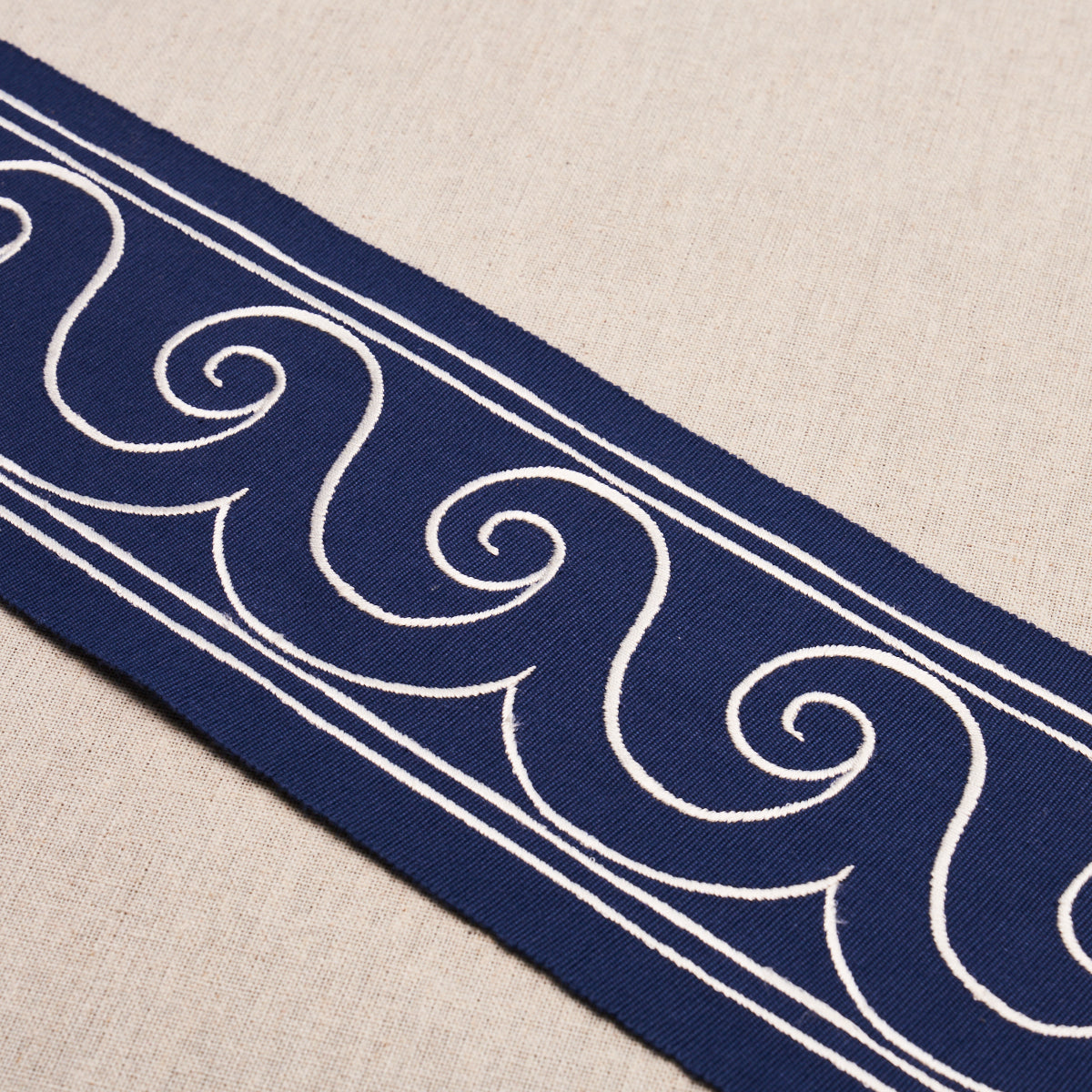 Purchase 70753 | Greek Waves Trim, White On Navy - Schumacher Trim