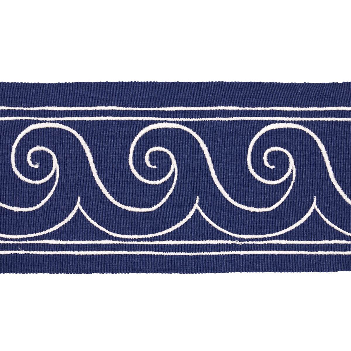 Purchase 70753 | Greek Waves Trim, White On Navy - Schumacher Trim