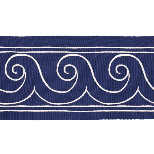 Purchase 70753 | Greek Waves Trim, White On Navy - Schumacher Trim