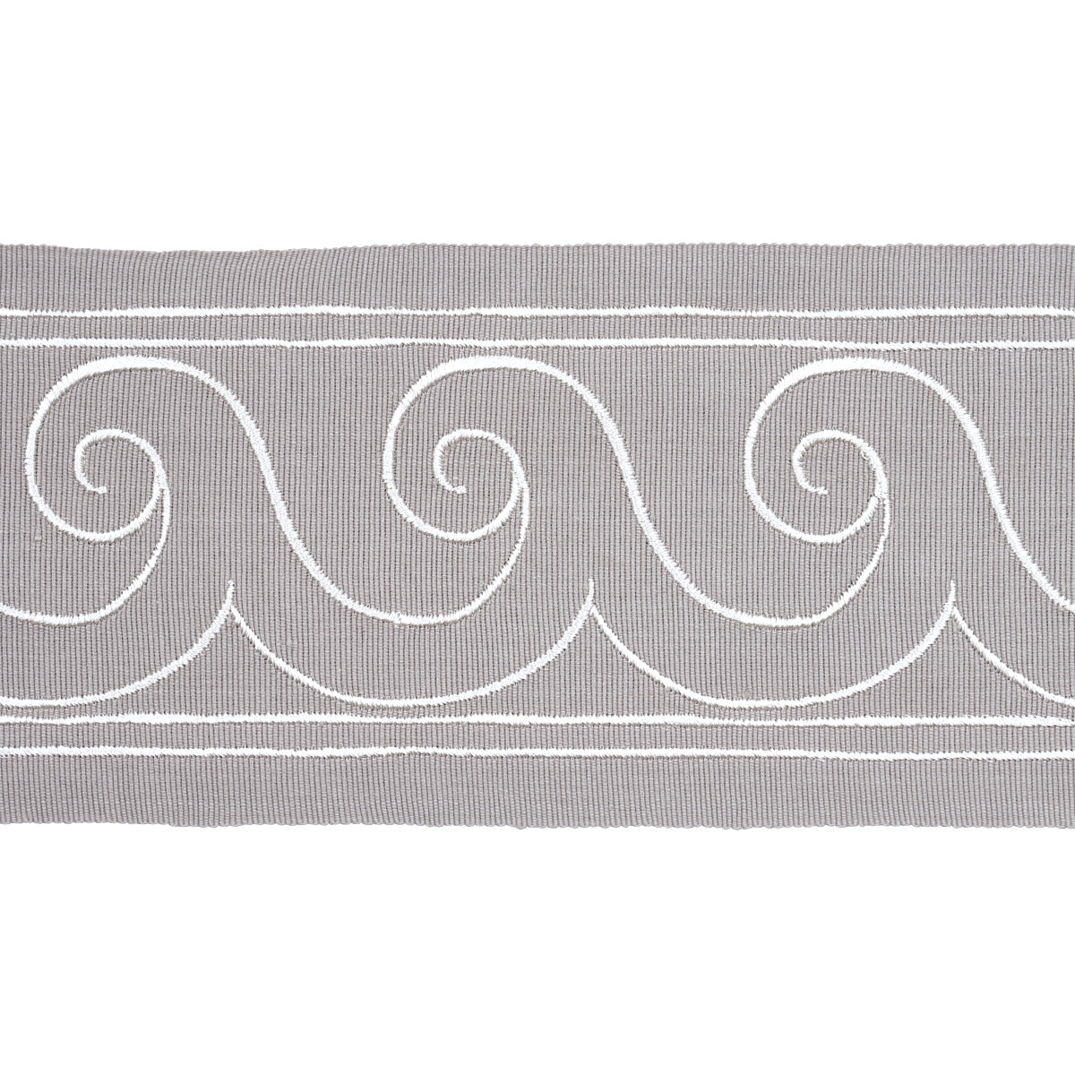 Purchase 70754 | Greek Waves Trim, White On Grey - Schumacher Trim