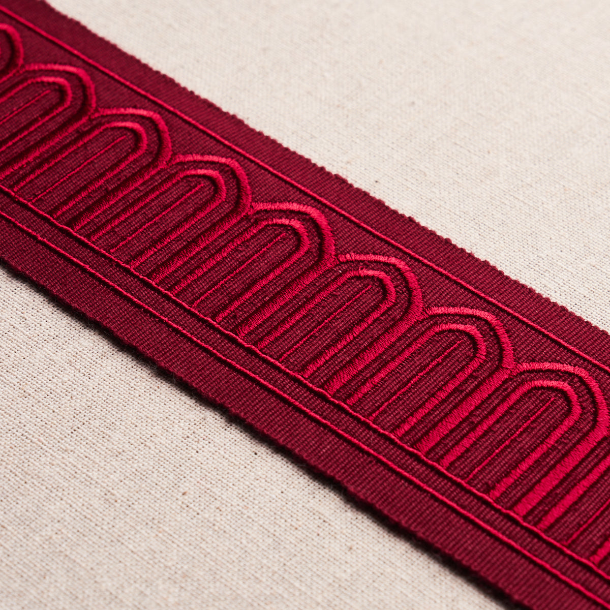 Purchase 70769 | Arches Embroidered Tape Medium, Red - Schumacher Trim