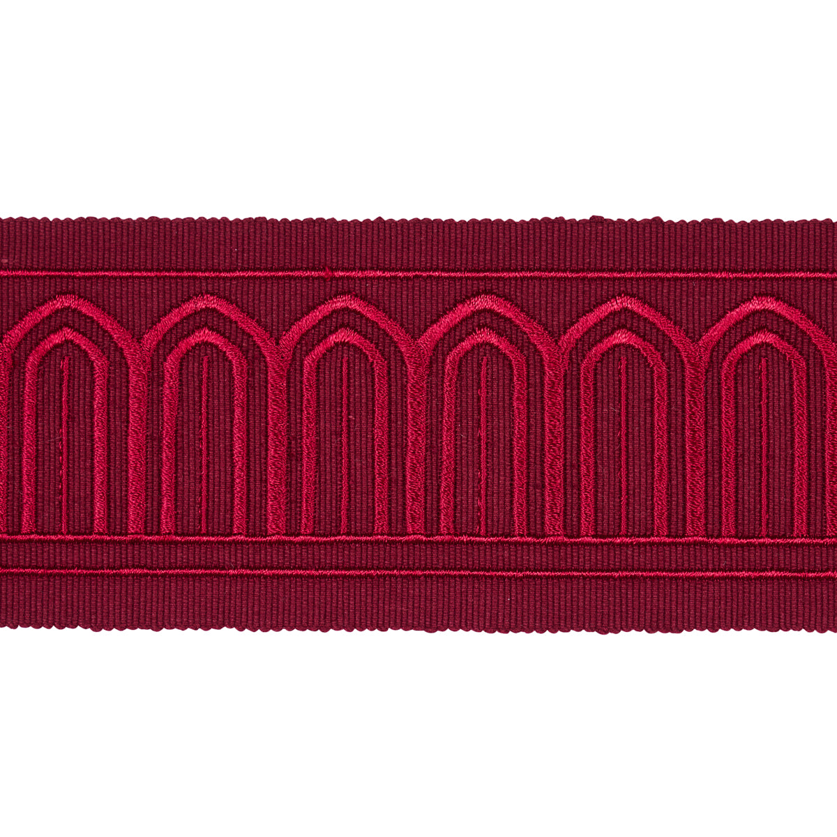 Purchase 70769 | Arches Embroidered Tape Medium, Red - Schumacher Trim