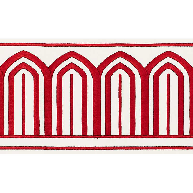 Purchase 70771 | Arches Embroidered Tape Wide, Red - Schumacher Trim