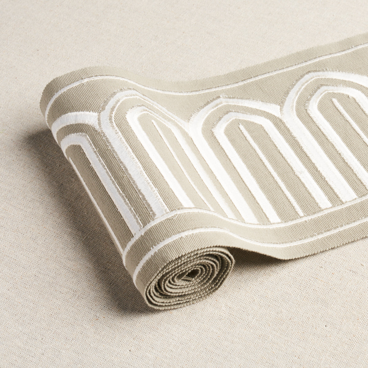 Purchase 70776 | Arches Embroidered Tape Wide, Taupe - Schumacher Trim