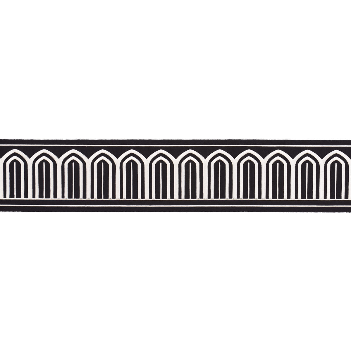 Purchase 70777 | Arches Embroidered Tape Wide, White On Black - Schumacher Trim