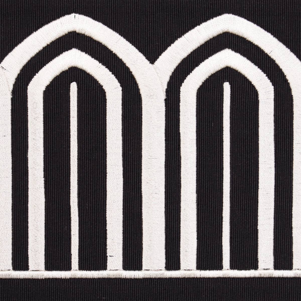 Purchase 70777 | Arches Embroidered Tape Wide, White On Black - Schumacher Trim