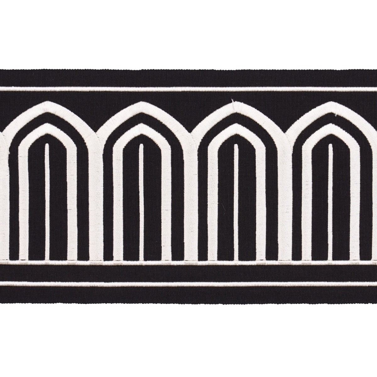 Purchase 70777 | Arches Embroidered Tape Wide, White On Black - Schumacher Trim