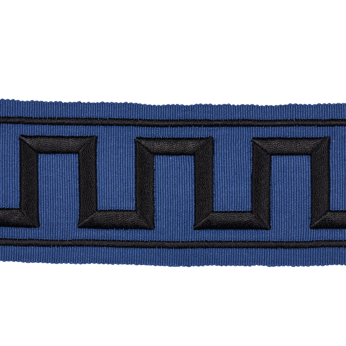 Purchase 70803 | Greek Key Embroidered Tape, Black On Navy - Schumacher Trim