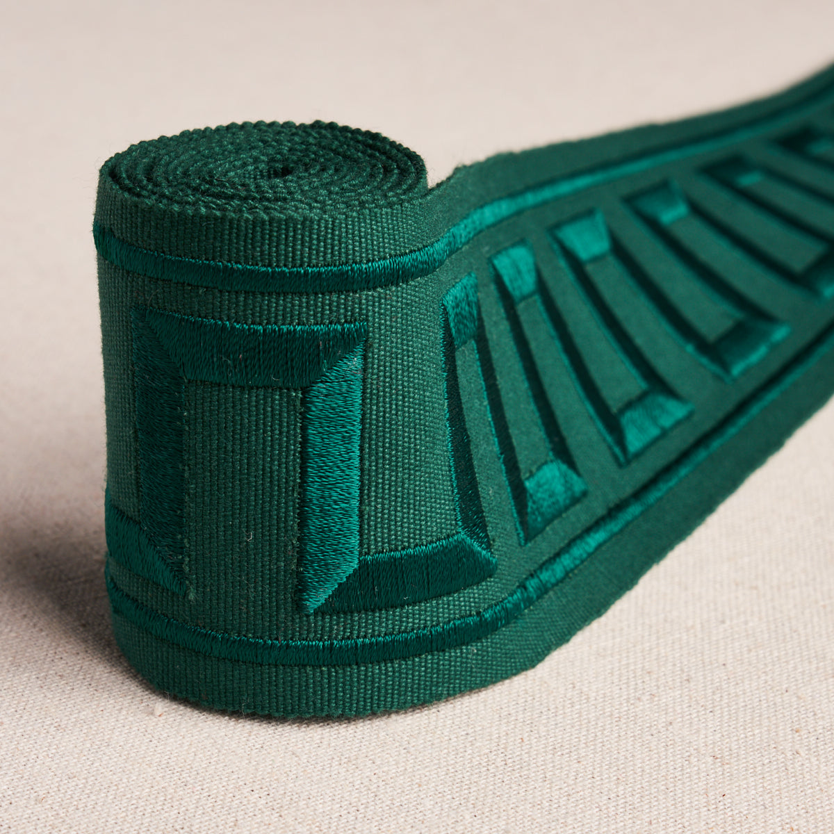 Purchase 70804 | Greek Key Embroidered Tape, Emerald - Schumacher Trim