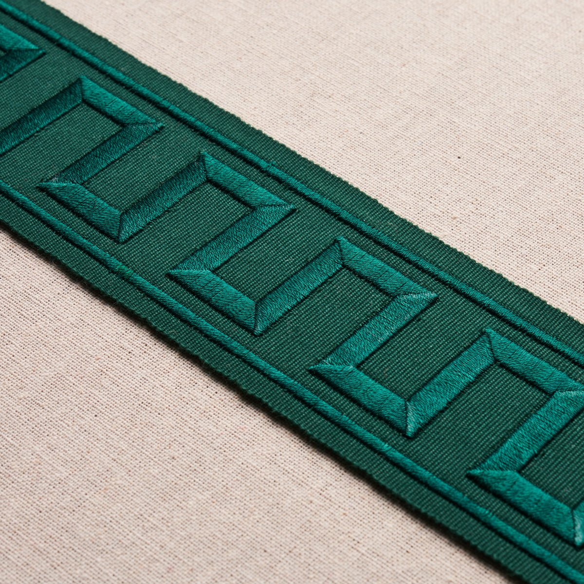 Purchase 70804 | Greek Key Embroidered Tape, Emerald - Schumacher Trim